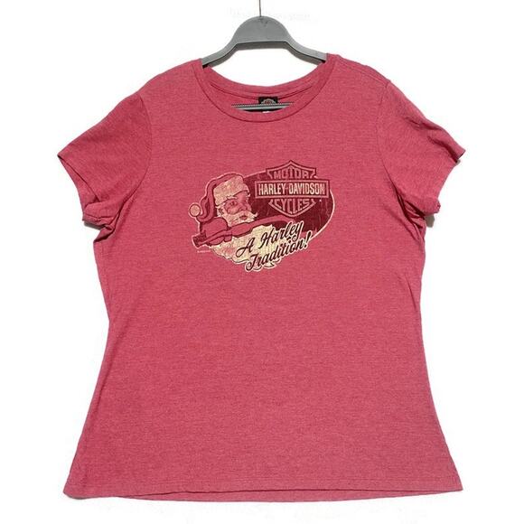 Harley Davidson Santa Fun T-Shirt Women's XXL Indianapolis Red Short Sleeve NEW - Picture 1 of 8